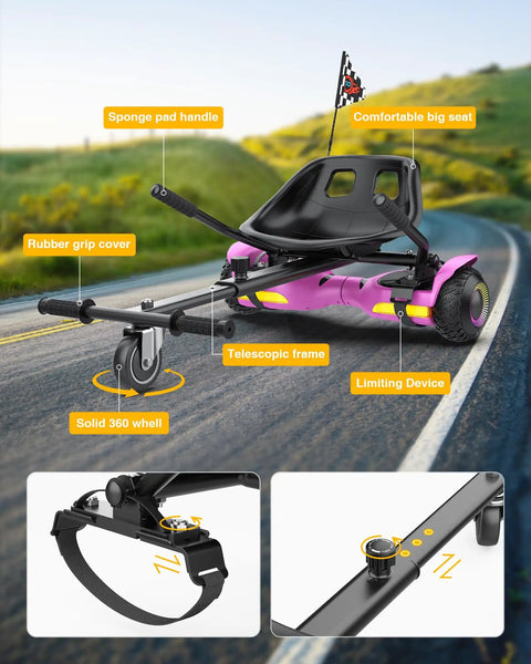 Two In One Off Road Self Balancing Scooter With Adjustable Seat Attachment For Kids And Adults, 6.5 Inch All Terrain Tires, Pink