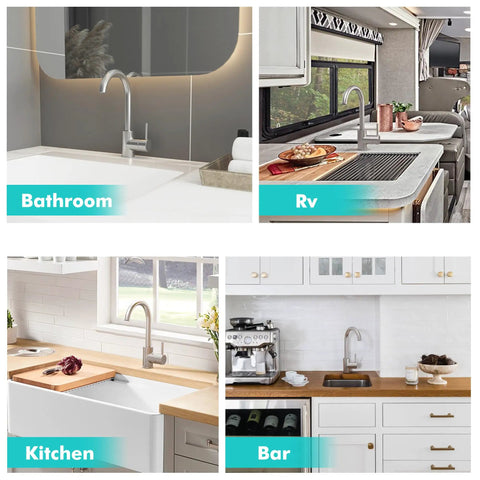 Bar Sink Faucet Single Hole Brushed Nickel Modern Wet Look For Small Kitchen Farmhouse RV Camper Outdoor Utility Bathroom