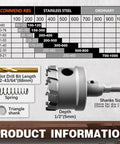Heavy Duty Tungsten Carbide Tipped Hole Saw Set Five Eighths Inch Two Pack METOTY Brand product information with chart