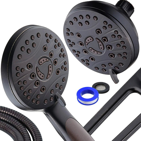 Close-up of High Pressure 48-Mode Luxury 3-Way Shower System, dual rain and handheld heads, oil rubbed bronze finish