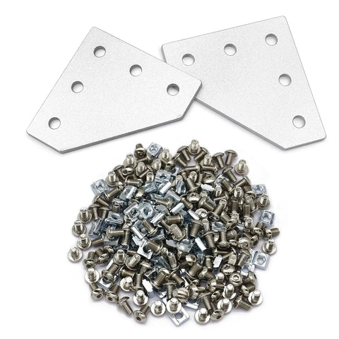 Sturdy Built To Last 2020 Aluminum Extrusion Connector Set With 5 Hole T Shape Joint Plates M5 Nuts And Screws Wrench Included For 2020 Series Aluminum Profile DIY 3D Printer Frame Build, two 5-hole plates and M5 fasteners