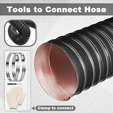 2 Inch Silicone Coated Fiberglass Air Duct Hose, 3.3 Feet Long, Flexible Cooling Ducting With Sprung Steel Wire, Black