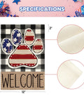 Patriotic USA Flag Paw Print Garden Flag 12x18 Double Sided Outdoor Welcome Banner Buffalo Plaid Yard Decor For 4th Of July