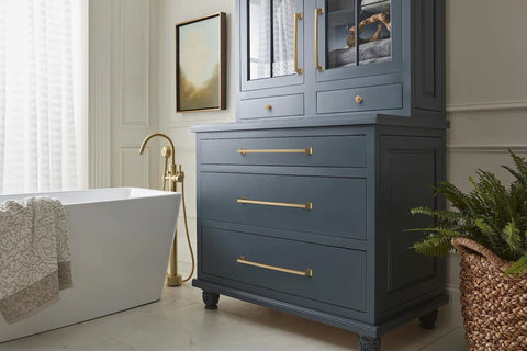 Heavy Duty Oversized Appliance And Cabinet Handle Pull In Champagne Bronze For Large Paneled Cabinets And Appliances on blue cabinet