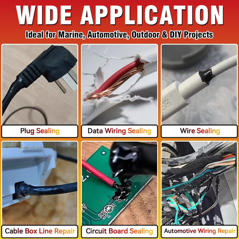 Wide application of Liquid Electrical Tape Quick Drying Insulating Glue Black Waterproof Wire Sealant For Electrical Connections, High Temperature Resistant in plug, wiring, and circuit sealing.