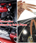 Five Pack Top Shelf Automotive Engine Grounding Straps Crafted From Flexible Copper Braid For Rock Solid Electrical Connections in a vehicle engine compartment.