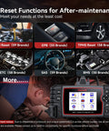 E660 2026 Version OBD2 Scanner For Engine ABS SRS And Transmission Code Reader shown with six reset function icons on screen