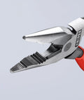 Close-up of 6 Inch Needle Nose Combination Pliers with Comfort Grip Slim Head and Pointed Anti Twist Jaws for Tight Spaces