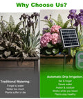 Comparison of traditional watering and Solar Drip Irrigation System For Gardens And Balconies With 50 Feet Of Tubing Auto Watering Kit