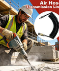 Solid 3 Meter Compressor Air Hose With Quick Connect Fittings For High Pressure Pneumatic Rigs in use on construction site.