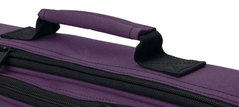 Rugged Slick Flute Case Cover For Large Molded Instruments Built Different With Heavy Duty 600D Nylon Purple Exterior top view with handle.