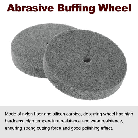 Two Pack Six Inch By One Inch 180 Grit Nylon Fiber Polishing Wheels With Five Eighth Inch Arbor crafted for bench grinder use.