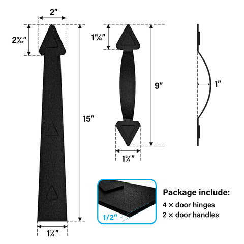 Magnetic Garage Door Decor Hardware Kit Set Of 6 Faux Hinges And Handles For Curb Appeal dimensions and package details