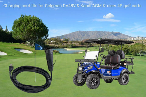 Y-30 Golf Cart Charging Power Cord Built Like A Tank 14 Awg Heavy Duty Workhorse For Coleman Dr48v And Kandi Agm Kruiser 4P Black 16 Ft ETL Listed in golf course setting.