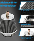 35mm air filter for Chinese pit dirt bikes and ATVs, showing mesh design and adjustable clamp, fits 50cc-150cc engines with PZ19 PZ20 carb.