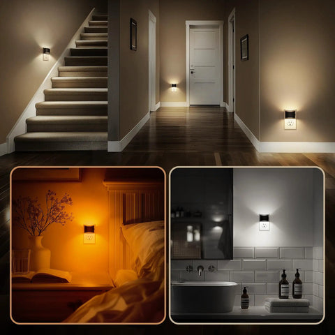 Two Pack Vintage LED Night Lights With 3000K Warm And 5000K Cool Dimmable Brightness, Plug In Wall Nightlights in staircase and rooms