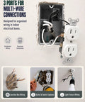 Hella Reliable 15 Pack 3 Port Screw Terminal Aluminum To Copper Wire Connectors With Oxide Inhibitor For Quick House Wiring Upgrades And Easy Junction Box Hook Ups Black Bulk Kit shown in residential junction box wiring.