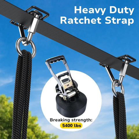 Heavy duty ratchet strap with 5400 lb breaking strength for Backyard Slackline Swing Set With 40 Inch Saucer Swing Between Trees