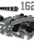 162 Piece Tank Track And Wheel Set Kit With Treads Chain Links And Track Wheels scattered on white surface