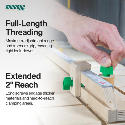 Close-up of Rock Solid 2 Inch Dovetail Track Screws and Wing Knob Kit for woodworking jigs with 2 inch knobs.