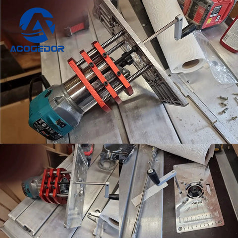 Metal Router System Kit For DIY Router Table Build With Durable Base Plate And 4 Jaw Clamps, Lifter Base close-up view