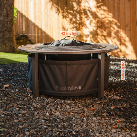 42 Inch Fire Pit Surround Tabletop Shield For Wood Burning Pits, Powder Coated Steel Frame in backyard setting
