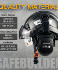 Hard Hat For Construction With Clear And Tinted Visors And Built In Earmuffs Hearing Protection Matte Black Industrial Safety Helmet Featuring 6 Point Suspension Worksite Ready All Day Comfort And Fully Adjustable Fit For Engineers And Builders