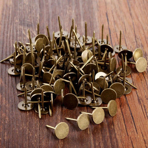Top Shelf Bronze Decorative Upholstery Tacks With Flat Head 100 Piece Furniture Hardware Kit For DIY Restoration Projects, solid iron, antique brass finish.