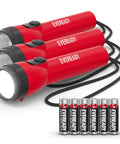 3 Pack LED Flashlights For Emergencies And Camping Gear with AA Batteries, Red, Durable Grip, Ideal For Power Outages