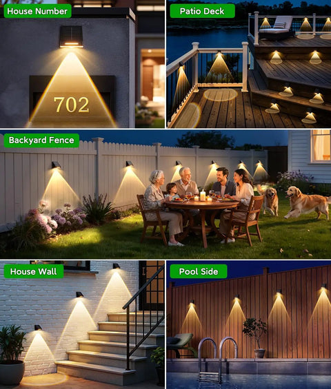 Make Your Outdoors Slay With These Big Time Solar Fence Lights 10 Pack Waterproof LED Lighting Featuring 10 Modes And 9 Colors Ideal For Deck Railing Patio Walls And Garden Steps Right Now, displayed on house walls, patios, and fences.