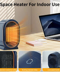 Portable Ceramic Space Heater 1200W Indoor Electric Space Heater With Overheat And Tip Over Protection on desk next to laptop