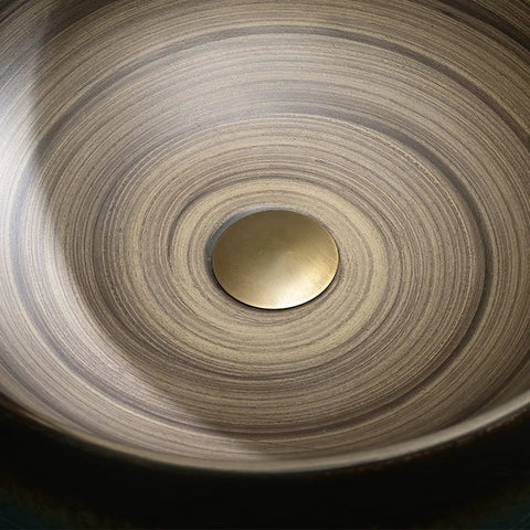 Bathroom Vessel Sink Vintage Hand Engraving Skirted Vessel, ceramic round sink with unique swirl line design.