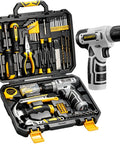 8V Cordless Drill Set With 157 Piece Home Repair Kit And Storage Case shown with tools in open case
