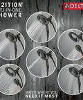 6 spray modes of 4-Setting In2ition 2-in-1 Dual Shower Head With Handheld Spray, Matte Black Detachable Shower Head And Hose