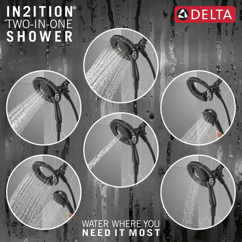 6 spray modes of 4-Setting In2ition 2-in-1 Dual Shower Head With Handheld Spray, Matte Black Detachable Shower Head And Hose