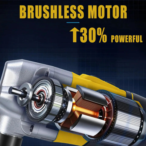 Detailed view of DEROLT Cordless Metal Nibbler brushless motor highlighting its 30% increased power efficiency.