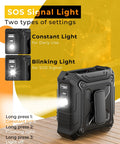 All In One Portable Fan With Five Speed Settings And 8000mAh Battery, showing built-in flashlight with constant and blinking settings.