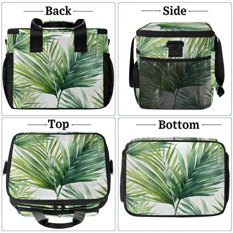 Insulated Picnic Backpack Lunch Bag for Women and Men, Large 12 by 8.7 by 10 Inch Tote with leaf pattern, back view