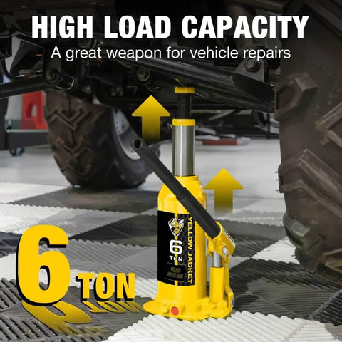 6 Ton Bottle Jack With Carrying Case And Pump Handle lifting vehicle, multi directional welded design, yellow