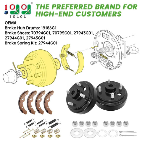 Rear Brake Hub Drum Repair Kit With Shoes And Springs For EZGO TXT PDS Electric Golf Carts 1997 Up One Stop Brake Maintenance Bundle