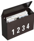 Wall Mount Mailbox With Flag Kit And 0 To 9 Number Stickers, Galvanized Steel Built Tough Rust Proof Outdoor Post Box In Bronze Finish