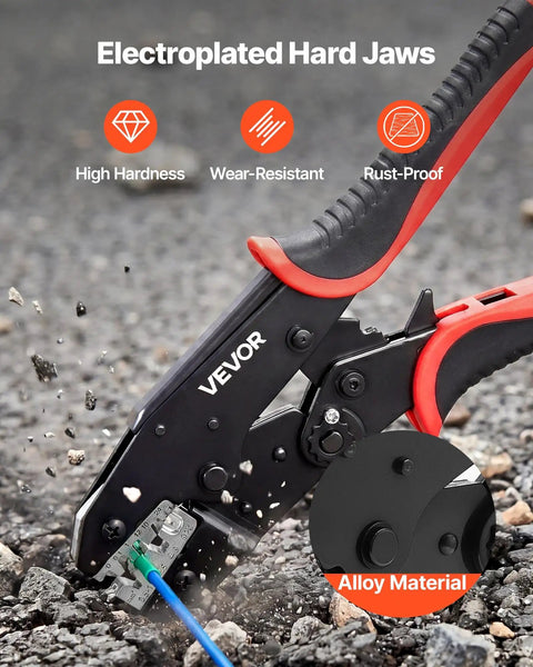 Ratcheting Wire Crimpers For 10 To 24 Awg Cables Featuring No Sweat Jaws And Clearly Labeled Metric Gauge Scales For Hassle Free Electrical Terminal Crimping Plus Quick Release Adjustment For Top Shelf Automotive Builds on rugged terrain.