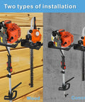 Heavy Duty Garage Organizer Wall Mount Trimmer Rack And Garden Tool Gear Hanger, Steel Weeder Holder on wood and concrete