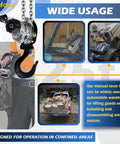 Beefy Chrome Plated Mini Chain Hoist One Quarter Ton 550 Lbs Capacity 10 Ft Lift Manual Lever Chain Hoist in use.