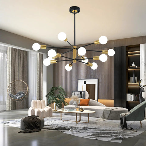 Six Light Dope Modern Sputnik Chandelier In Black Gold Finish Mid Century Ceiling Pendant Light With Adjustable Branch Height E26 Base A Dope Showpiece For Kitchen Island Dining Room Living Room Bedroom in stylish living room.