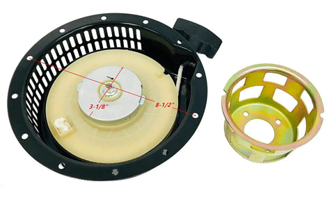 Beefy Recoil Starter With Cup For 406cc 186F 418cc 186FA 186FAE Diesel Engines And Generators top view with measurements