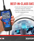 No Hassle OBD2 Code Reader And ABS Scan Tool With Fix And Part Recommendations, shown in hand displaying car diagnostic data