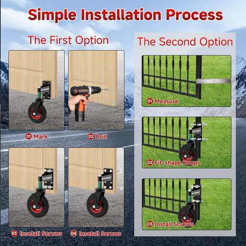 Installation steps for 8 Inch Heavy Duty Gate Wheel With Brake For Wooden Gates And Metal Tube Gates, Spring Loaded 750Lbs Capacity