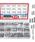 Stainless Steel Roll Pin Kit With 424 Pieces For Machinery, Automotive And DIY Repairs, Includes Spring Dowels, Slotted And Split Pins From M1.5 To M6, 14 Types, Made Of Durable 304 Stainless Steel For Corrosion Resistant Fasteners