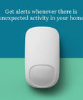 Motion Sensor For Home Security With Wireless Connectivity, Free Self Monitoring, No Contracts, Optional Pro Monitoring, Remote 911, Works With Smart Home Security, Includes Door Window Water And Garage Door Sensors, White on teal background